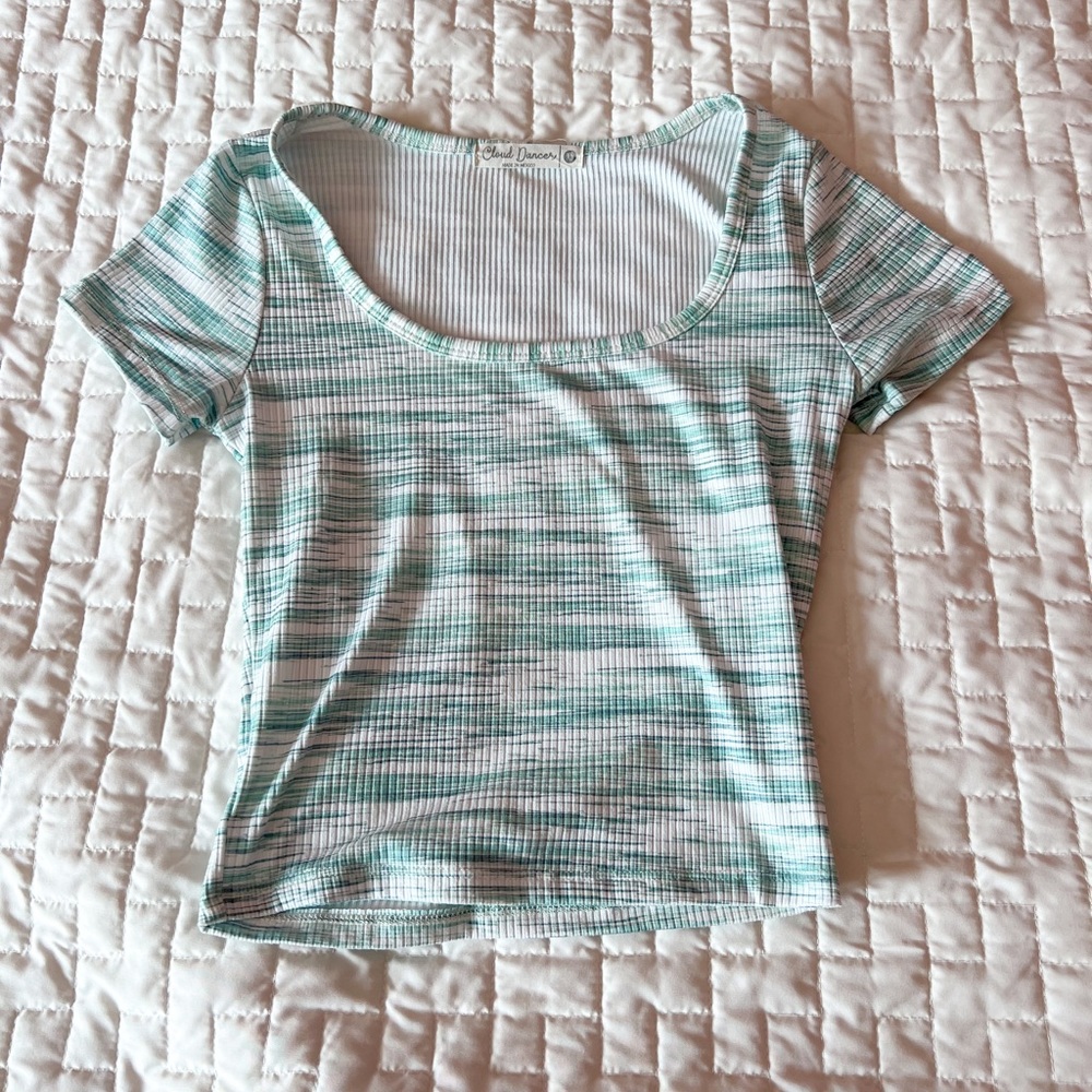 Cloud Dancer Heathered Green Square Neck Top Size XS